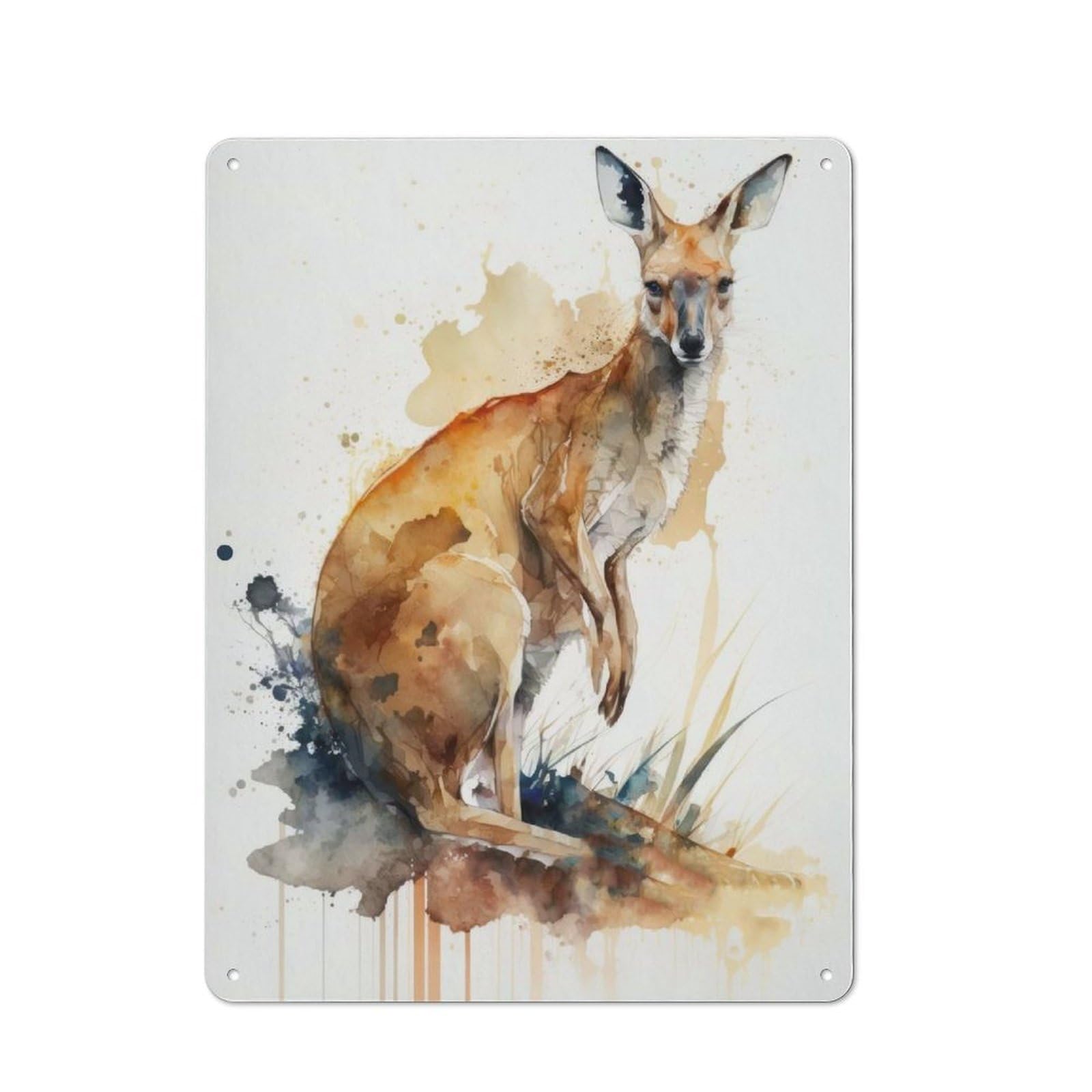 Junmoney Kangaroo In Watercolor Vintage Metal Plaque 40X30cm For Dining Room Or Kitchen, For Dining Room Decor Fans