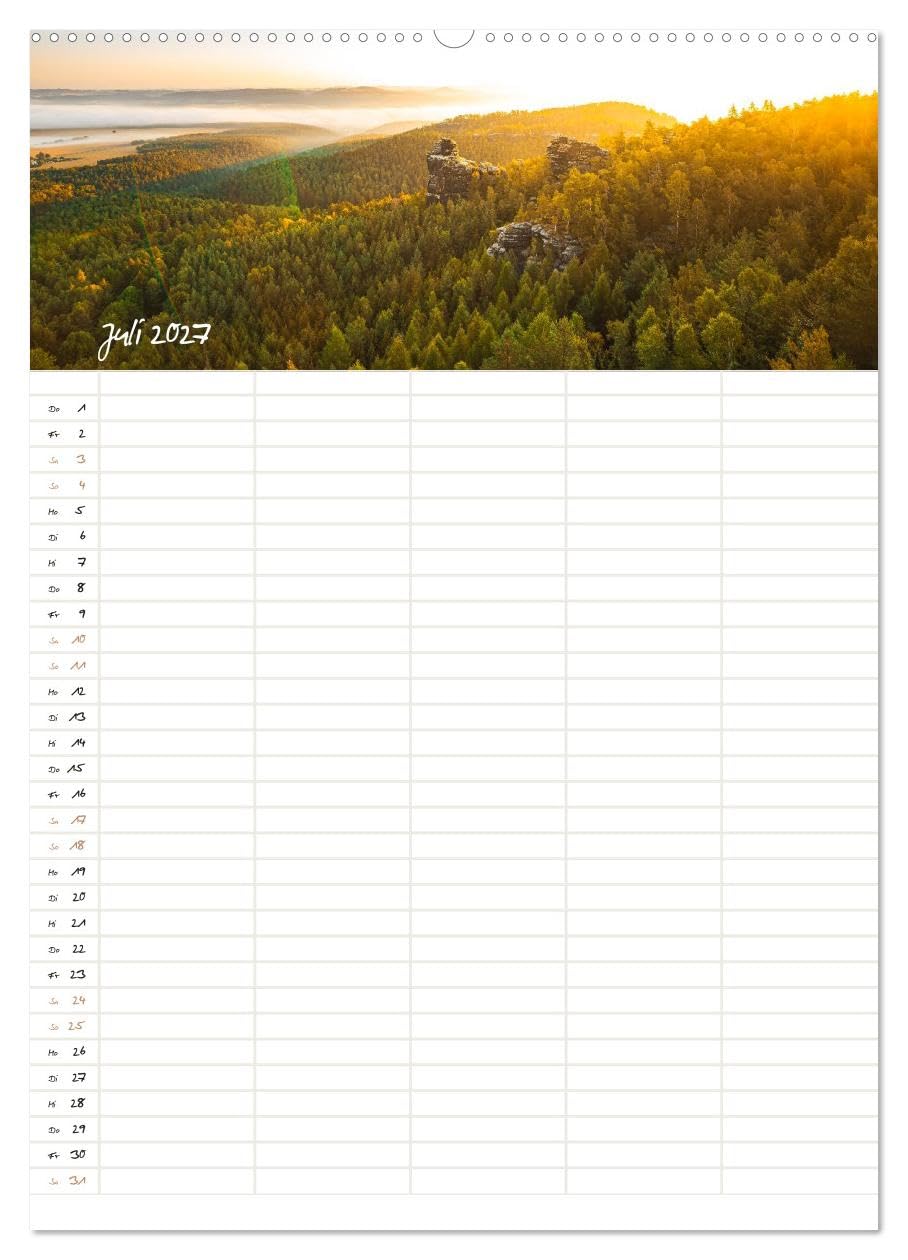 Familienkalender - Sächsische und Böhmische Schweiz (hochwertiger Premium Wandkalender 2027 DIN A2 hoch), Kunstdruck in Hochglanz: Entdecke das Elbsandsteingebirge mit Ortsangaben (CALVENDO Natur)