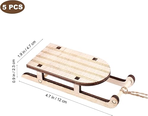 Miniatura 2 de The Office Ornaments 5 piezas de adornos de trineo de Navidad sin terminar de madera en miniatura para árbol de Navidad, decoración colgante de