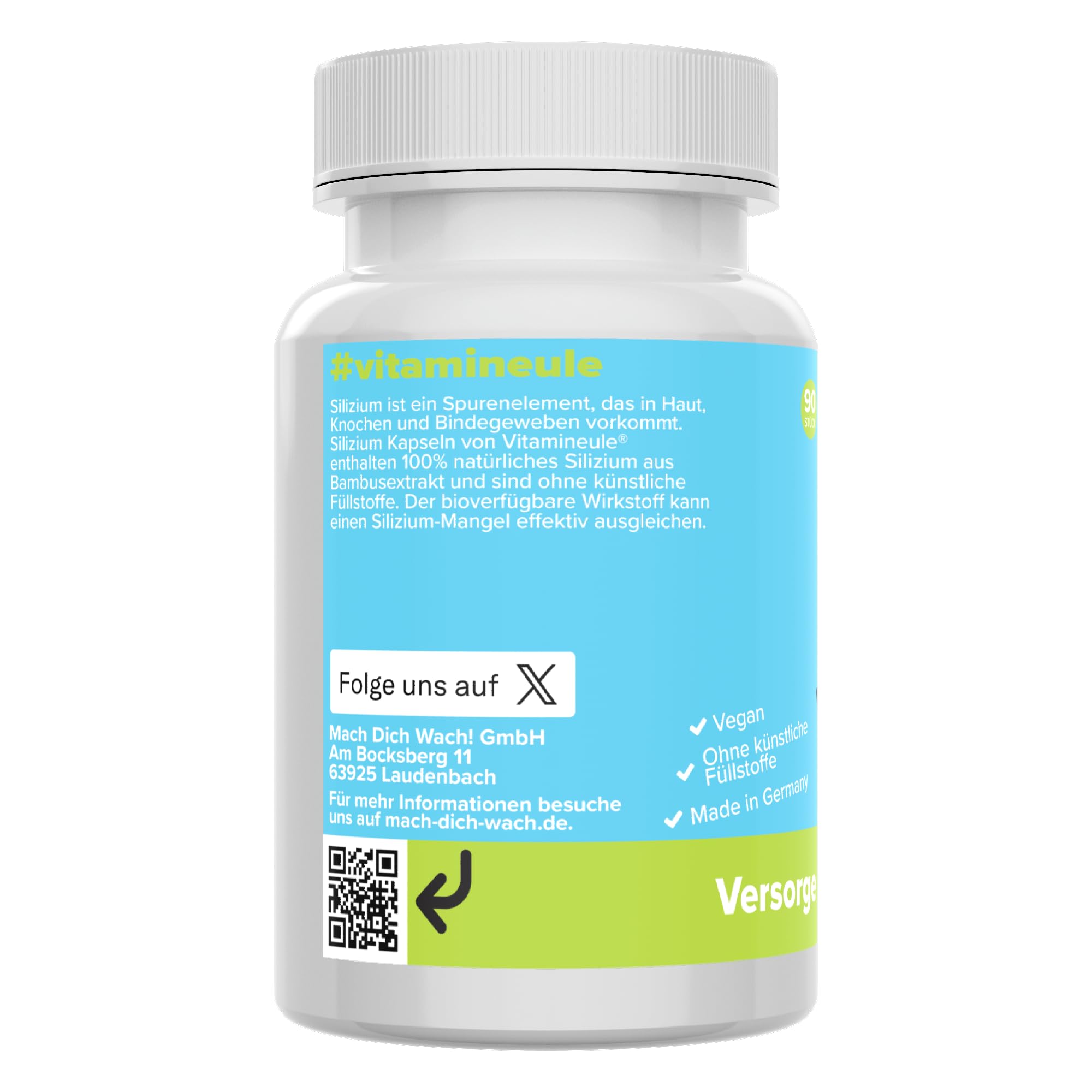 Silizium Kapseln - hochdosiert 100 mg aus Bambus-Extrakt - bioaktiv, organisch & vegan - Produktion in Deutschland - laborgeprüft & ohne Zusatzstoffe - Kieselsäure (Silicium) - Vitamineule®