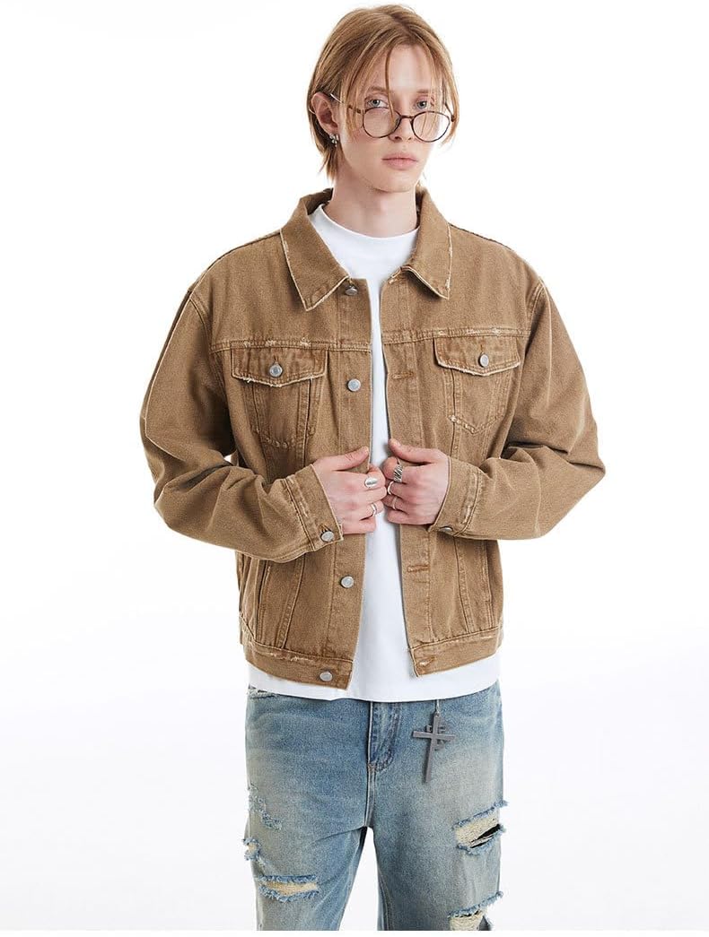 Men's American Vintage Washed Denim Jacket for Autumn