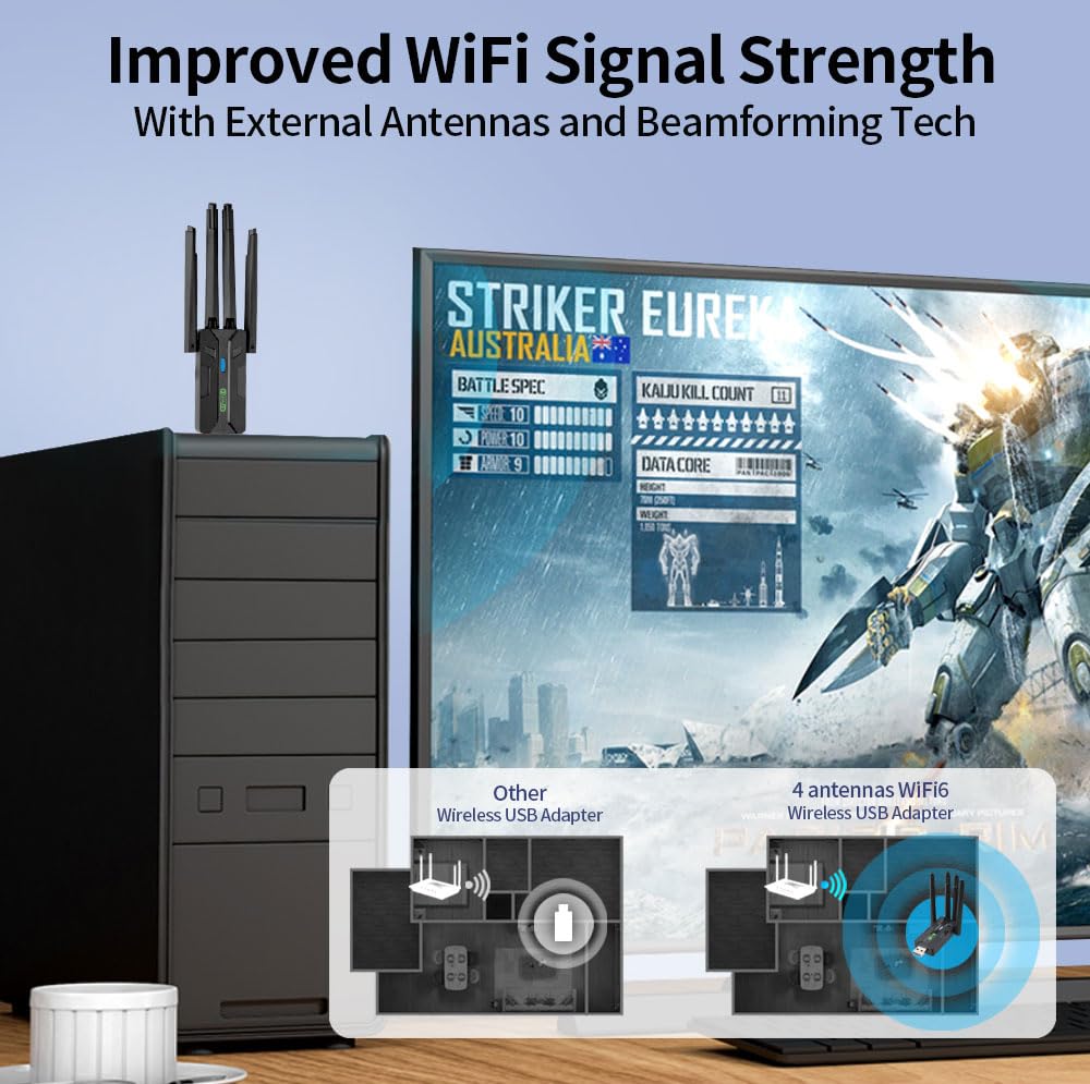 Adapter WiFi 6 Bluetooth 5.4 2in1 Dual Band 2,4/5G AX900Mbps Mini USB Senza Driver per PC Laptop