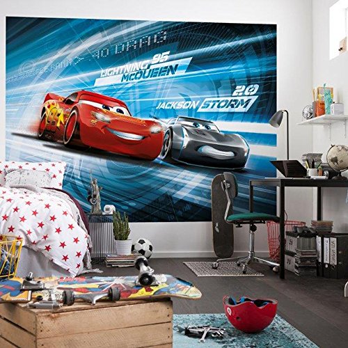 Komar 4-423 Disney-Fototapete Cars 3 SIMULATION-254x184cm-Tapete, Wand Dekoration, Rennwagen, Auto, Sportwagen-4-423, Bunt, 254 x 184 cm, 4 Teile