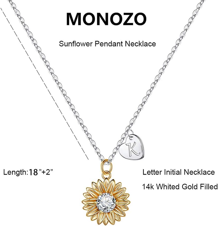 MONOZO Initial Sunflower Necklace for Women Trendy, 14k Gold Plated Sunflower Necklace Pendant CZ Heart Letter Initial Necklace You are My Sunshine Gifts Sunflower Jewelry for Women - Image 2