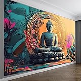 FENDROM Meditation Tapestry,Gloden Buddha Zen Happiness Wall Hanging Large Psychedelic Tapestries Decorations Bedroom Living Room Dorm