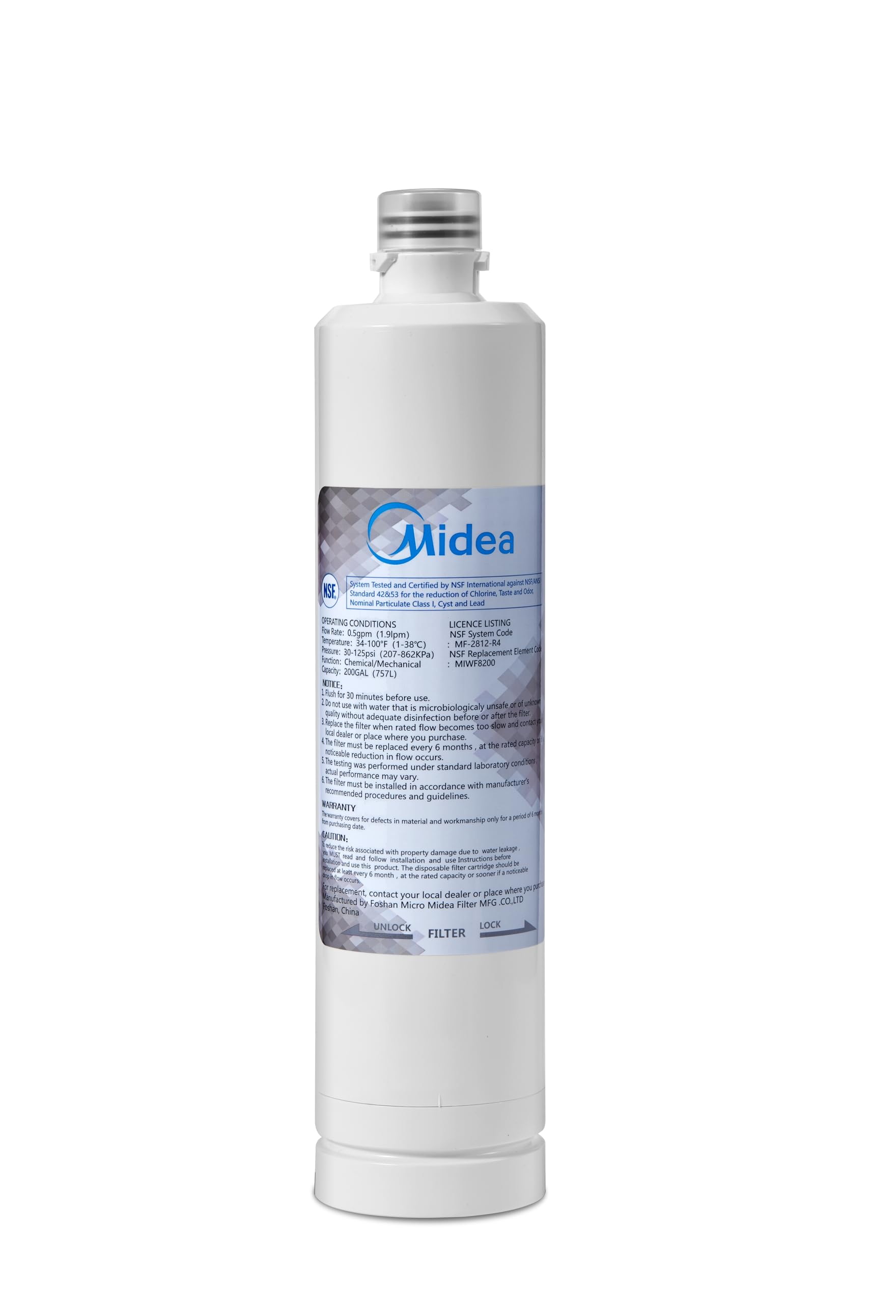 Midea MIWF8200 - Filtro de agua para refrigerador giratorio, 200 galones, compatible con refrigerador de puerta francesa Midea MRF29D3AST/ MRF29D6AST/ MRF29D9BST
