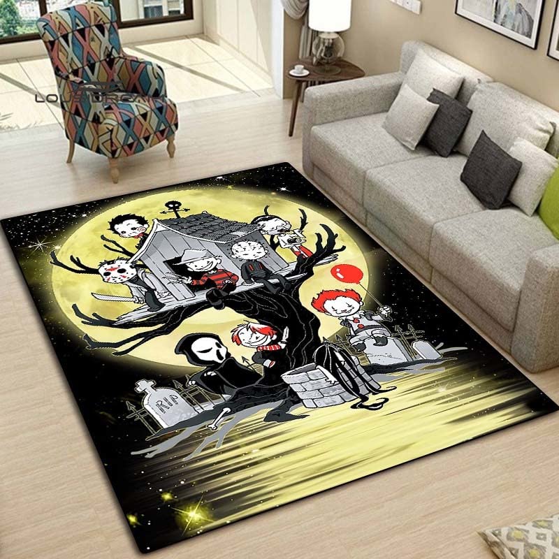 BGAFAG Película De Terror Alfombras De Personajes para El Hogar Sala De Estar Dormitorio Entrada Alfombras De Área Grande Decoración Suave De Halloween E3798 120X180Cm