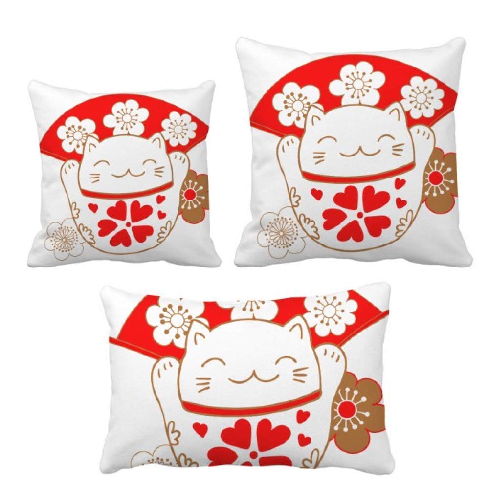 Chat Japon housse de coussin fleurs de cerisier déco asiatique porte-bonheur