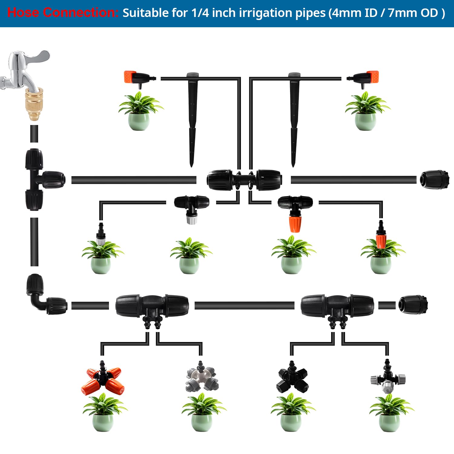 VooGenzek 10 PCS 4-Way Atomizing Nozzle, Plastic Cross Irrigation Nozzle, Gardening Greenhouse Atomizing Micro Nozzle - Image 4