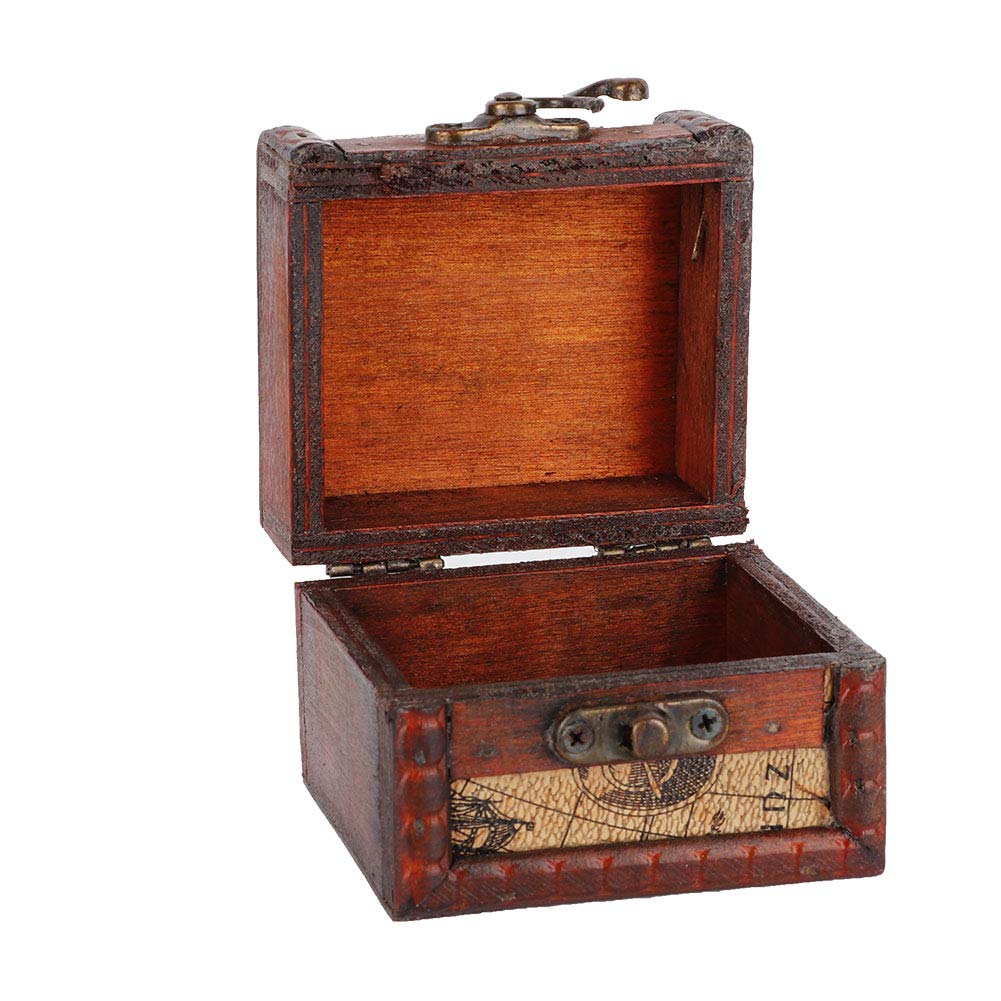 Mini Treasure Chest, Treasure Chest Box with Lock Vintage Wooden Jewelry Box Decorative Storage Jewelry Display Organizer for Storage Earring(#3)