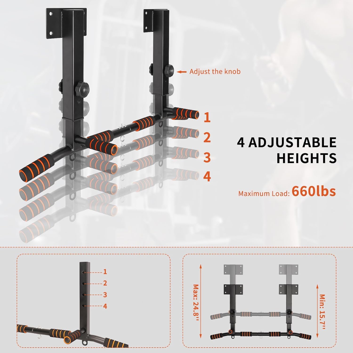 Barra di supporto per trazioni, resistente, regolabile in altezza, fino a 200 kg, con impugnature antiscivolo, attrezzatura per allenamento di forza, per casa e palestra