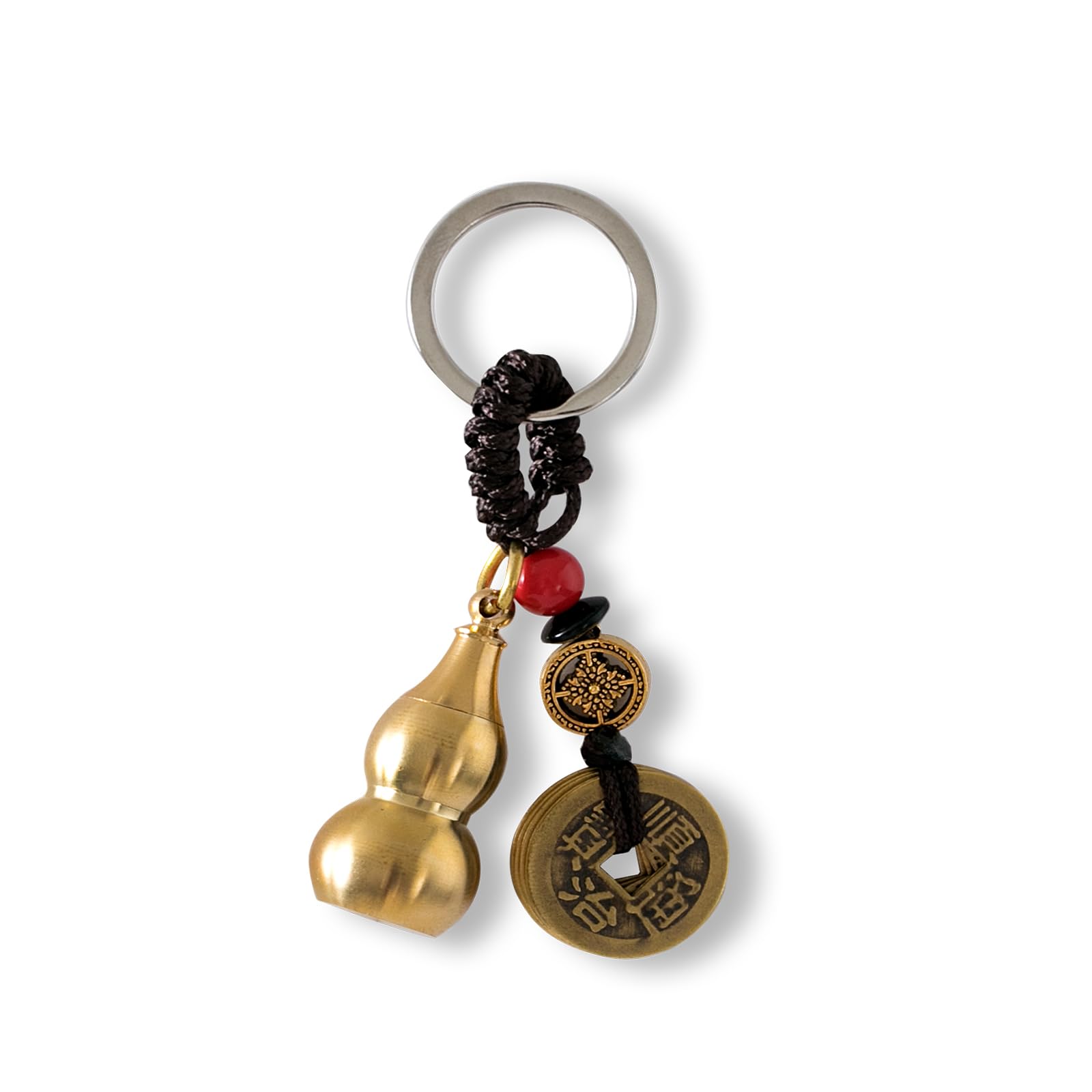 GJMY Feng Shui Coins with Brass Calabash Wu Lou Key Chain for Longevity Travel Safely Wealth Porsperity Success and Good Luck with Blessing Paper in it 2020