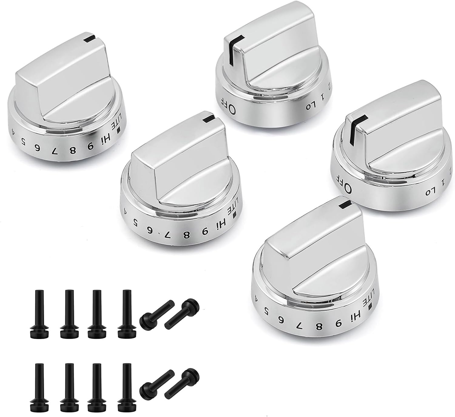 atgestore 5 Pcs WB03X24818 222D5786P010 Gas Stove Knob Replacement for GE Stove Parts, 12 Pcs WB02X24790 Grate Rubber Feet for GE Range Oven Parts Plastic Surface Burner Knob Range Cooktop Knobs