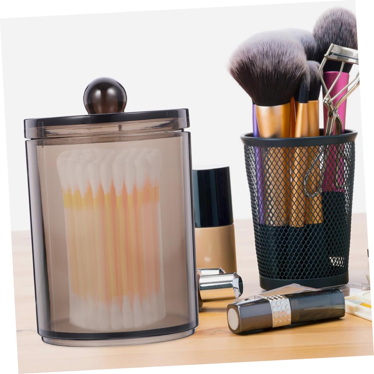 9stücke Teiliges Baumwattestäbchen Schwarzer Transparenter Aufbewahrungsbehälter Mit Deckel Für Bad Schlafzimmer Und Kosmetik Für Wattepads Zahnstocher Und Kleine Accessoires