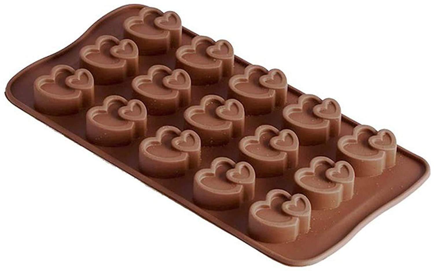 First Try 15 Cavity Melting Chocolate Silicone Molds Shapes for Valentine's Day DIY Gift Mini Heart Love Shape Flowers Day Hot Cocoa Moulds for Cake Candy Jelly Ice Cube (Double Heart) 1