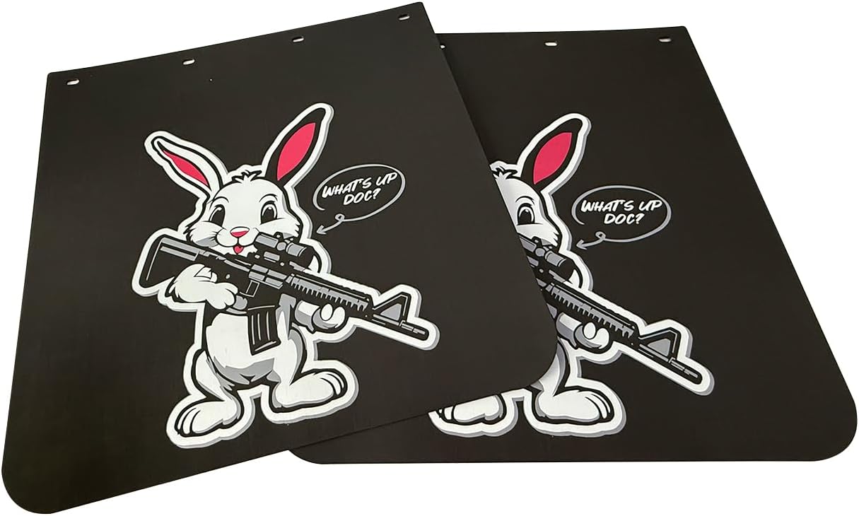 Pair Universal 24" x 24" Black Rubber Mud Flaps Polymer for Trailer Semi Truck Heavy Duty, Funny Rabbit Graphic