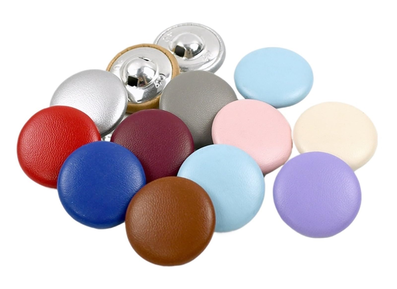 Bottoni a levetta, 150 bottoni rivestiti in pelle per cucito, fibbie decorative personalizzabili con gambo rotondo per giacche, cappotti e artigianato fai da te (azzurro, 20 mm)
