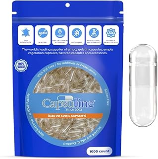 Gelatin Empty Capsules - Capsuline DIY Empty Capsules Size 00 with Unique Lock Technology - Kosher Certified Empty Pill Capsules - Pure Bovine Capsules Empty & Gluten Free - 1000 Count, Clear