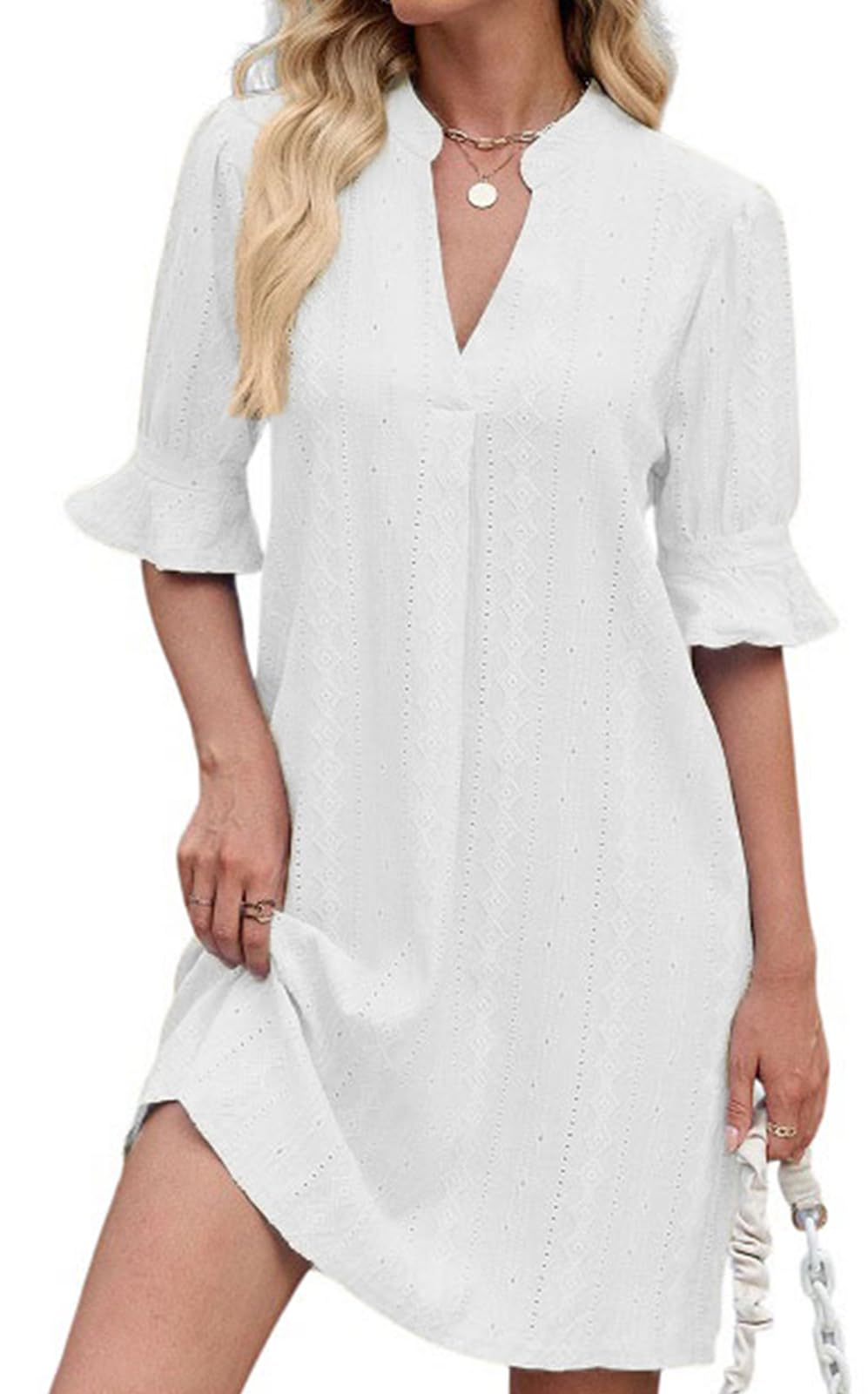 PerZeal Shirts Dress for Women V Neck Short Sleeves Casual Flowy Summer Beach Vacation Shifts