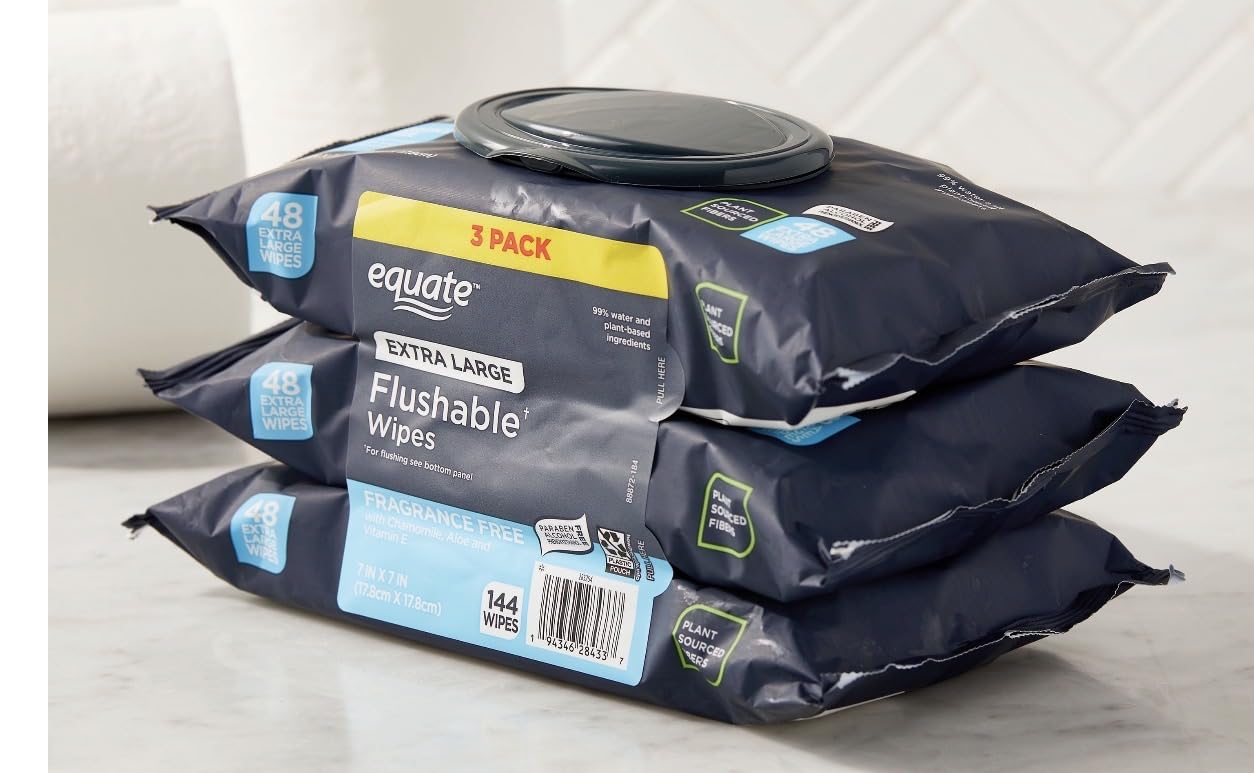 Equate Extra Large Flushable Wet Wipes Fragrance Free, 144 Count image 4