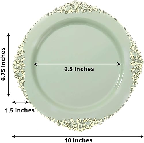 Miniatura 3 de Efavormart - Paquete de 10 platos llanos redondos de plástico de 10 pulgadas en verde salvia vintage, platos desechables barrocos en relieve de