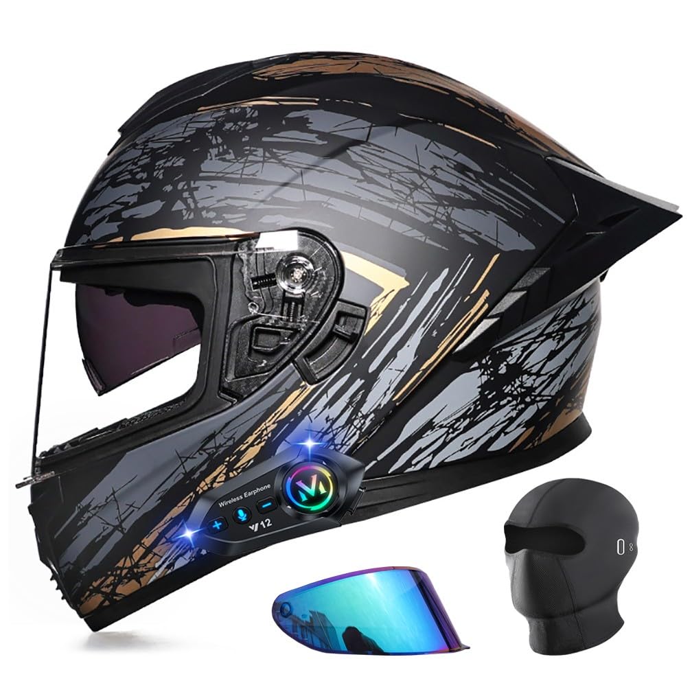 URYWTXY Motorbike Full Face Bluetooth Helmets, Adults Men Women ECE Approved Motorcycle Helmet Cool Rider Equipment, Lightweight Street Racing Touring Bike Rider Crash Helmets