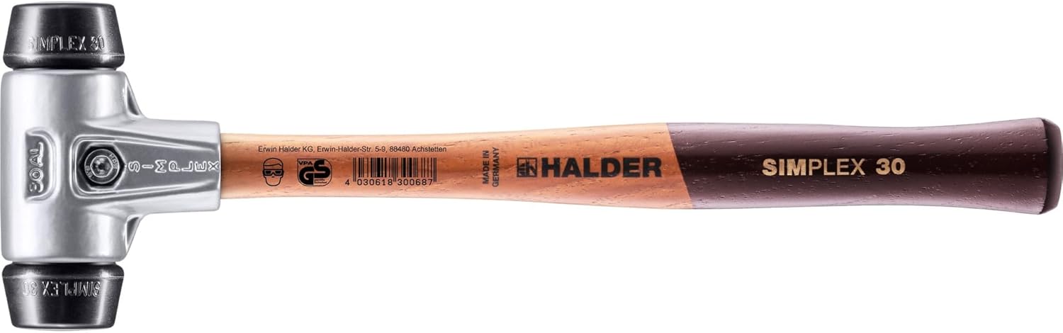 Halder Simplex .5 lb. Soft-Face Mallet with Black Rubber Inserts, Lightweight Aluminum Housing and Wood Handle