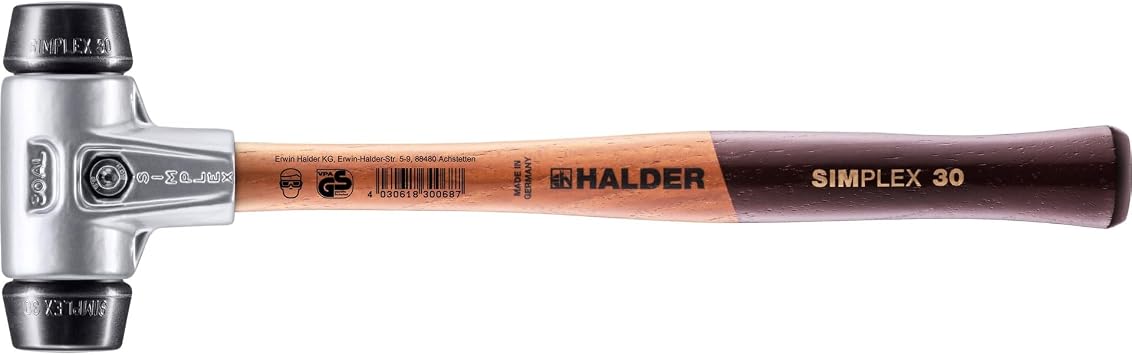 Halder Simplex .5 lb. Soft-Face Mallet with Black Rubber Inserts, Lightweight Aluminum Housing and Wood Handle