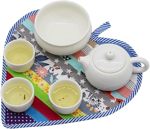 Miniatura 2 de 4 soportes para ollas de algodón para cocina, juego de manteles de retazos de tela 100% algodón, almohadillas resistentes al calor con bolsillo,