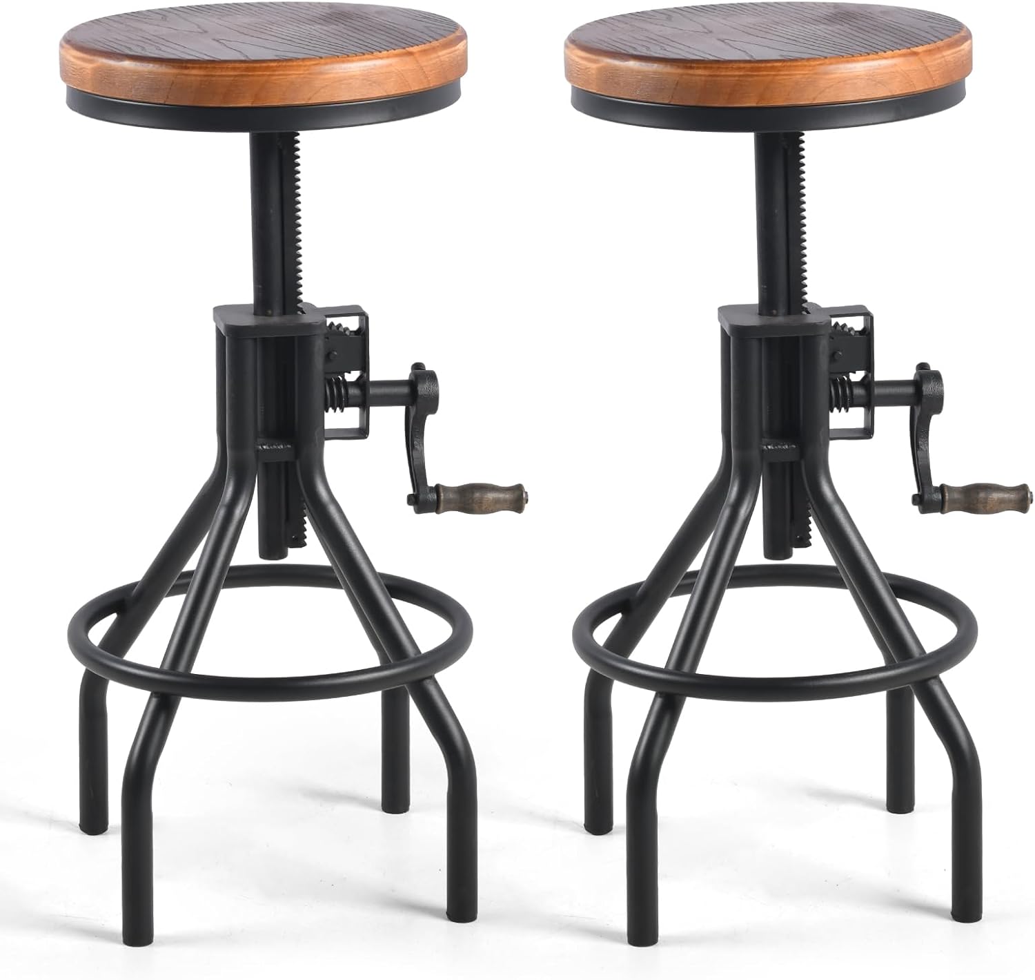Diwhy Industrial Farmhouse Counter Stool Wooden Seat Height Adjustable with Handle Kitchen Bar Stool Black Set of 2