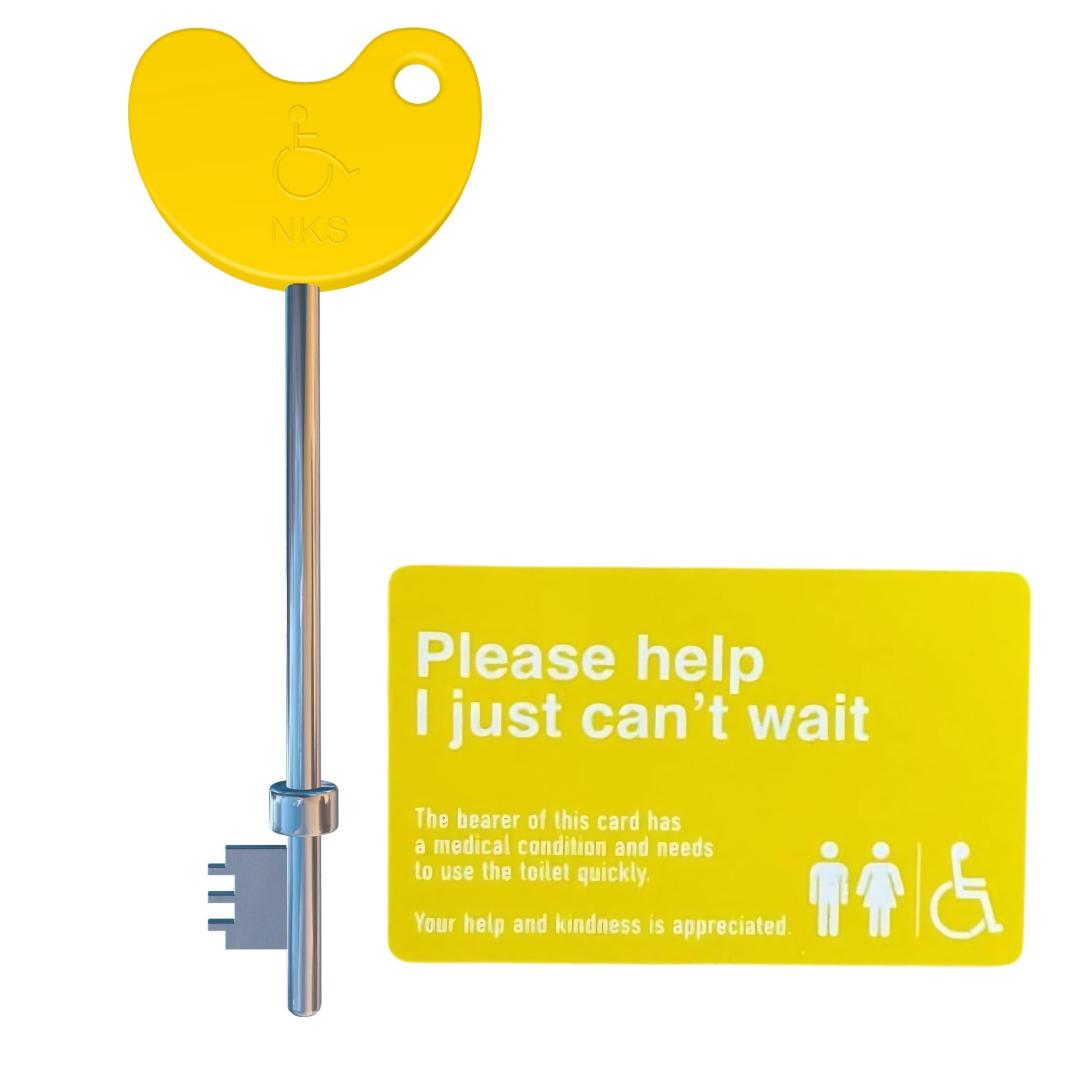 NKS Yellow Radar Key & Card – Disabled Toilet and Bathroom Door Access, 1 Braille Easy-Turn Key with 1 Card, Trusted Radar Keys for Accessible Public Toilet Locks with Just Can't Wait Card (1-Pack)