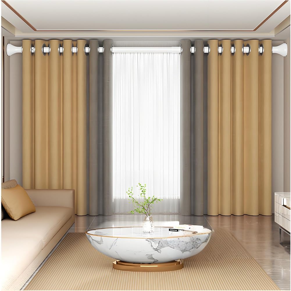 Verstellbare 40-500cm Gardinenstange Ohne Bohren,Teleskopstange Vorhang Ausziehbar Vorhangstange Klemmstange Duschvorhangstange Spannstange Badezimmer Schlafzimmer Mit Kartenfach(Silver,260-350cm)