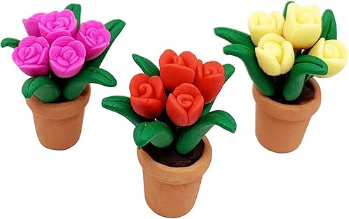 3 piezas de plantas en maceta en miniatura 112 mini escena de casa de muñecas bonsái tulipanes modelo accesorios micro decoración paisaje