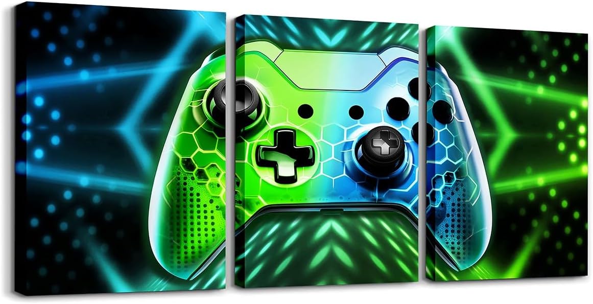 Feelyou 3pcs Kids Gamer Wall Paintings Gaming Canvas Wall Art for Living Room Bedroom Boys Girls Red Black Geometric Game Controller Posters Pictures Bathroom Wall Decor Game Artwork