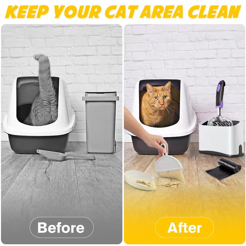Cat Litter Scooper with Holder,Metal Cat Litter Scoop, Kitty Poop Scooper Stand for Litter Box, Cat Caddy for Litter Scoop, Fast Sifting Kitty Poop Scooper Caddy Poop Scooper Stand - image 4