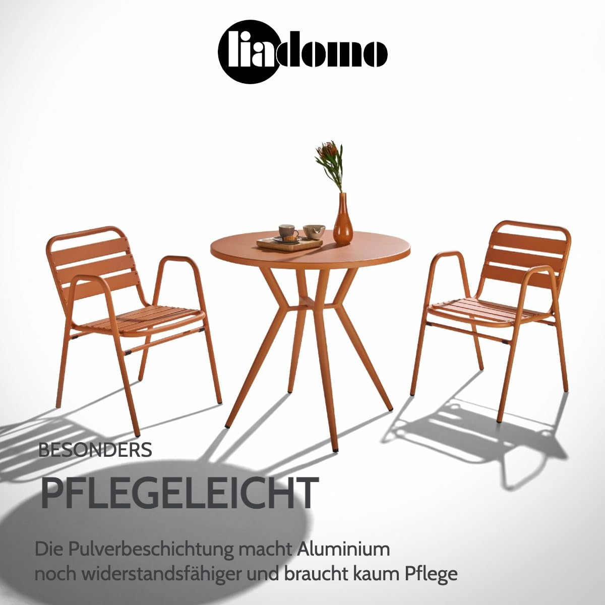 Gartenstuhl 2er-Set Lesina - 2 Stück Stapelstuhl - Aluminium-Gestell orange- wetterfest - stapelbar - Bistrostuhl - fertig montiert - für Garten, Terrasse, Balkon