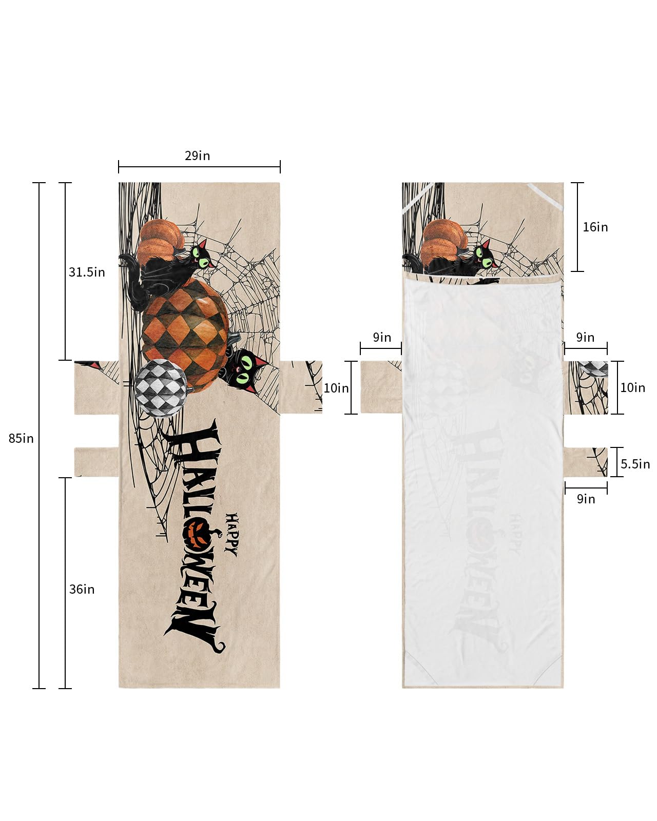 Halloween Beach Lounge Chair Towel Cover, Soft Chaise Lounge Towel with Side Pockets Patio Pool Chairs Cover for Beach/Pool Sunbathing 29x85 Orange Black Plaid Pumpkins Cat