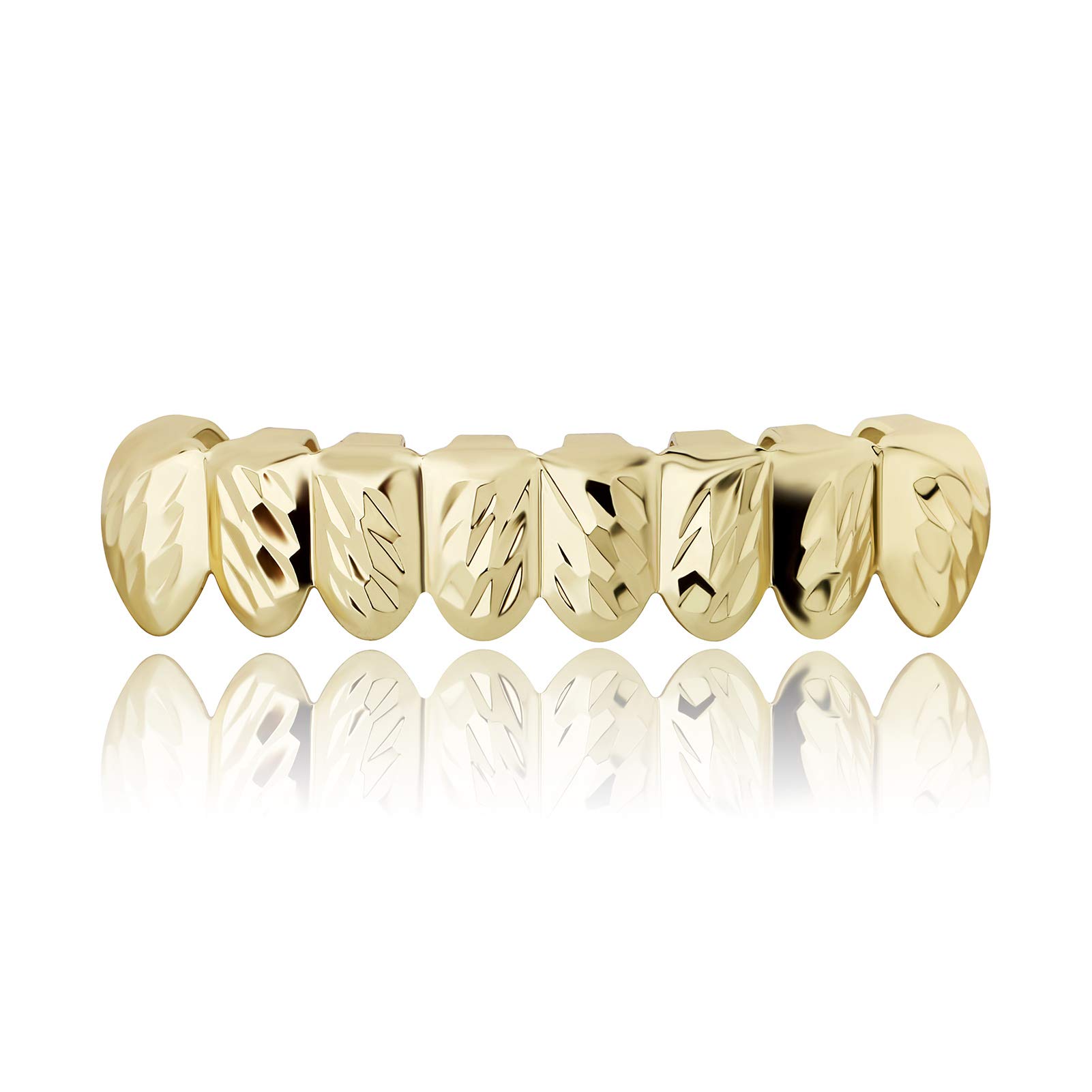 18K Gold Plated Hip Hop Rugged 8 Teeth TOP and Bottom Grillz for Your Teeth Set for Men and Women (Rust Gold Bottom Fang)