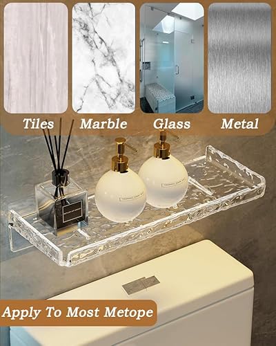 Yiezi 2 Piece Shower Organizer, Wall Floating Shelf, Clear Wall Mounted Organizer For Bathroom Storage And Moreacrylic No Drill Wall Mount Adhesive Shelf thumb #5