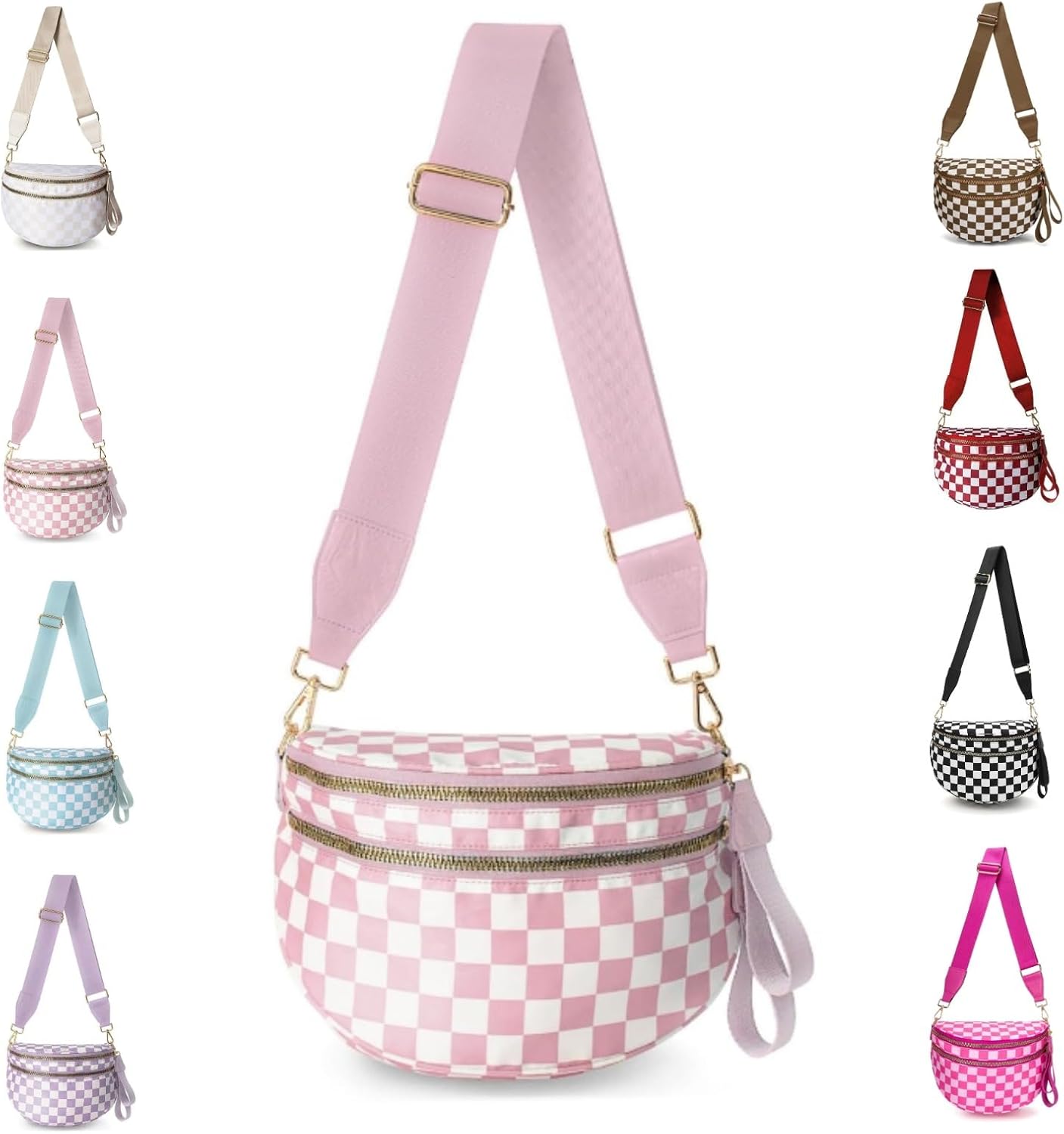 Emmafy GoFree - The Roomiest Crossbody Purse for Women, Checkered Nylon Bag, Travel Hobo & Bum Bag, Lightweight & Spacious