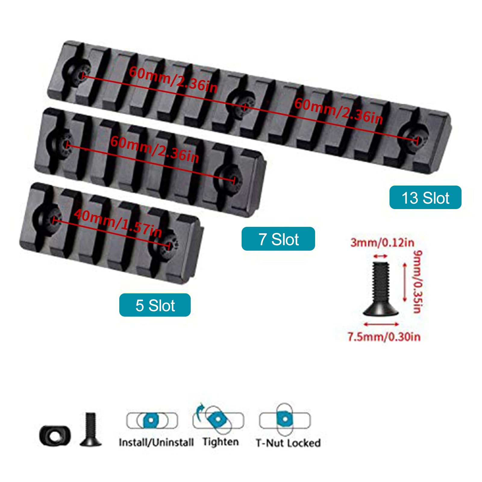 Picatinny Rail 5-Slot 7-Slot 13-Slot Alluminio Leggero 3 Pezzi per Caccia