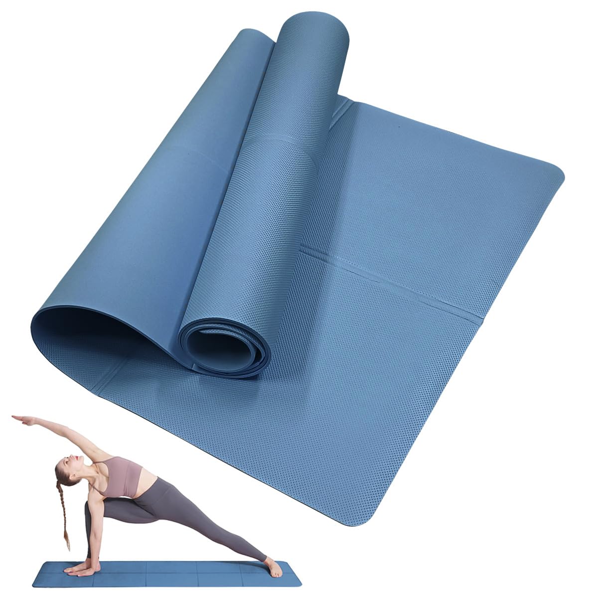 Classic Yoga Mat for Woman and Man LULUWA Non Slip Portable 3mm Thick EVA Exercise Gym Mat for Fitness Yoga Pilates Workout Outdoor Camping Travelling (Dark Blue)