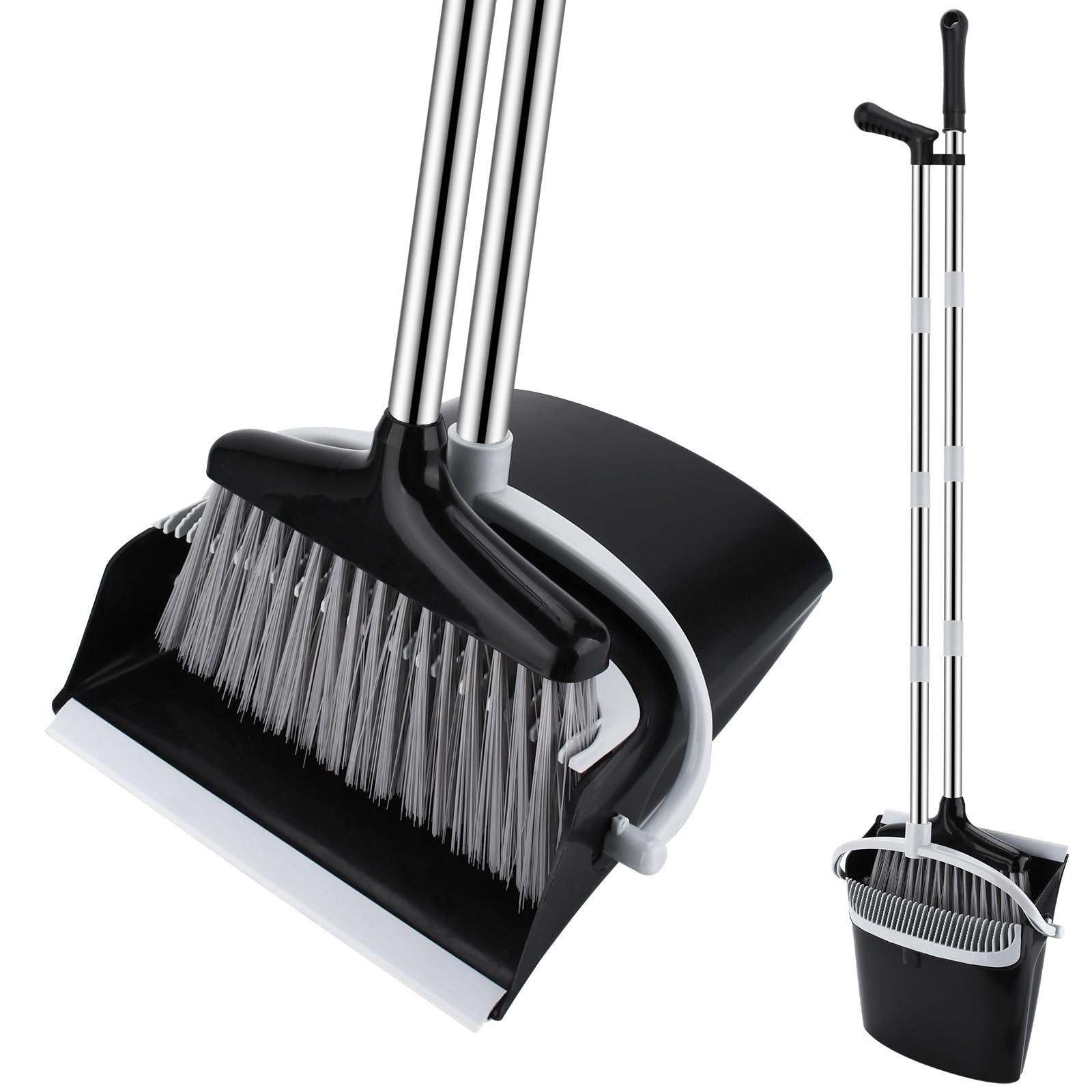 Scopa alta con Manico Estendibile a 123 cm – Set Scopa e Paletta,Kit Pulizie Leggero per Interni/Esterni,Cucina,Garage – scopa e paletta salvaspazio,con Design Moderno in Nero e grigio