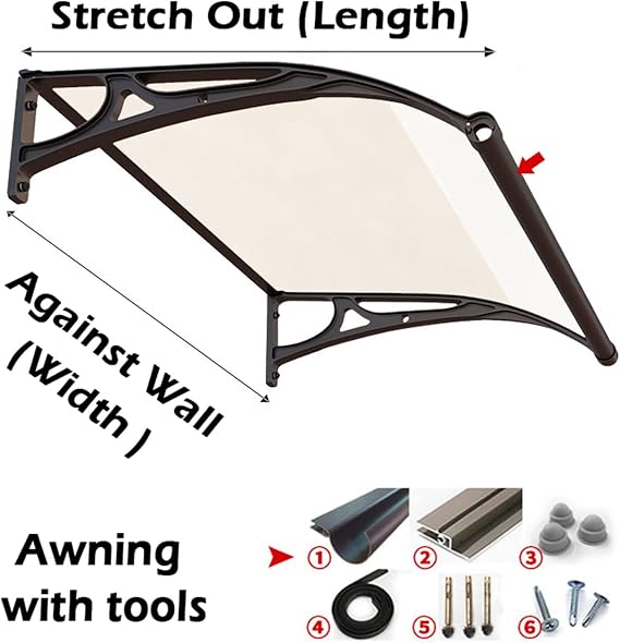 Clear Door Canopy Awning, Polycarbonate Sun Rain Protection Door Rain Shelter for Front Back Porch Outdoor Patio Roofing Shade Cover (Size : 0.6x0.8m/1.97x2.62ft)
