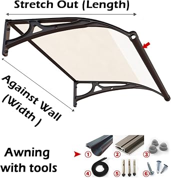Clear Door Canopy Awning, Polycarbonate Sun Rain Protection Door Rain Shelter for Front Back Porch Outdoor Patio Roofing Shade Cover (Size : 0.6x0.8m/1.97x2.62ft)