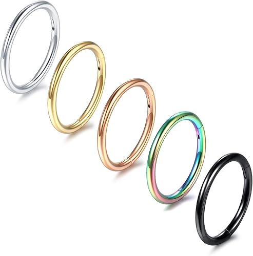 Nose Rings Hoops for Women Men 14G 16G 18G 20G Septum Jewelry 316L Surgical Steel Hinged Segment Ring Body Piercing Nose Hoop Lip Rings Nose Helix