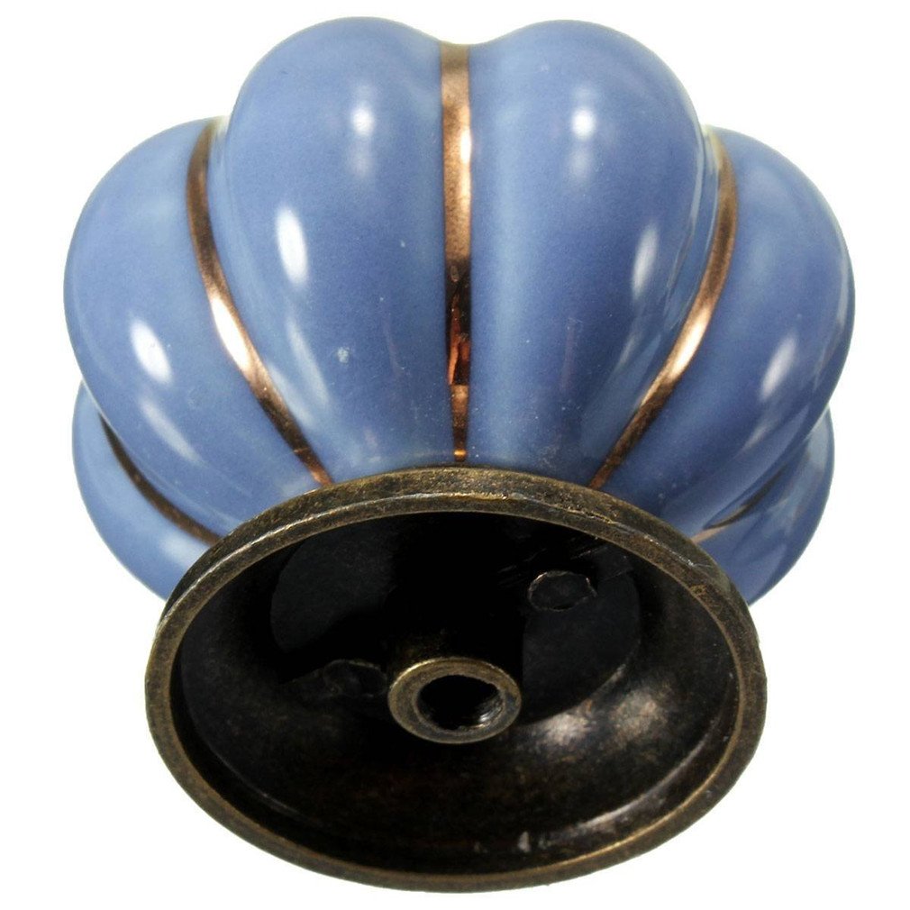4 Pomelli In Ceramica A Forma Di Zucca - Stile Vintage Blu Per Cassetti E Mobili - Foto 2