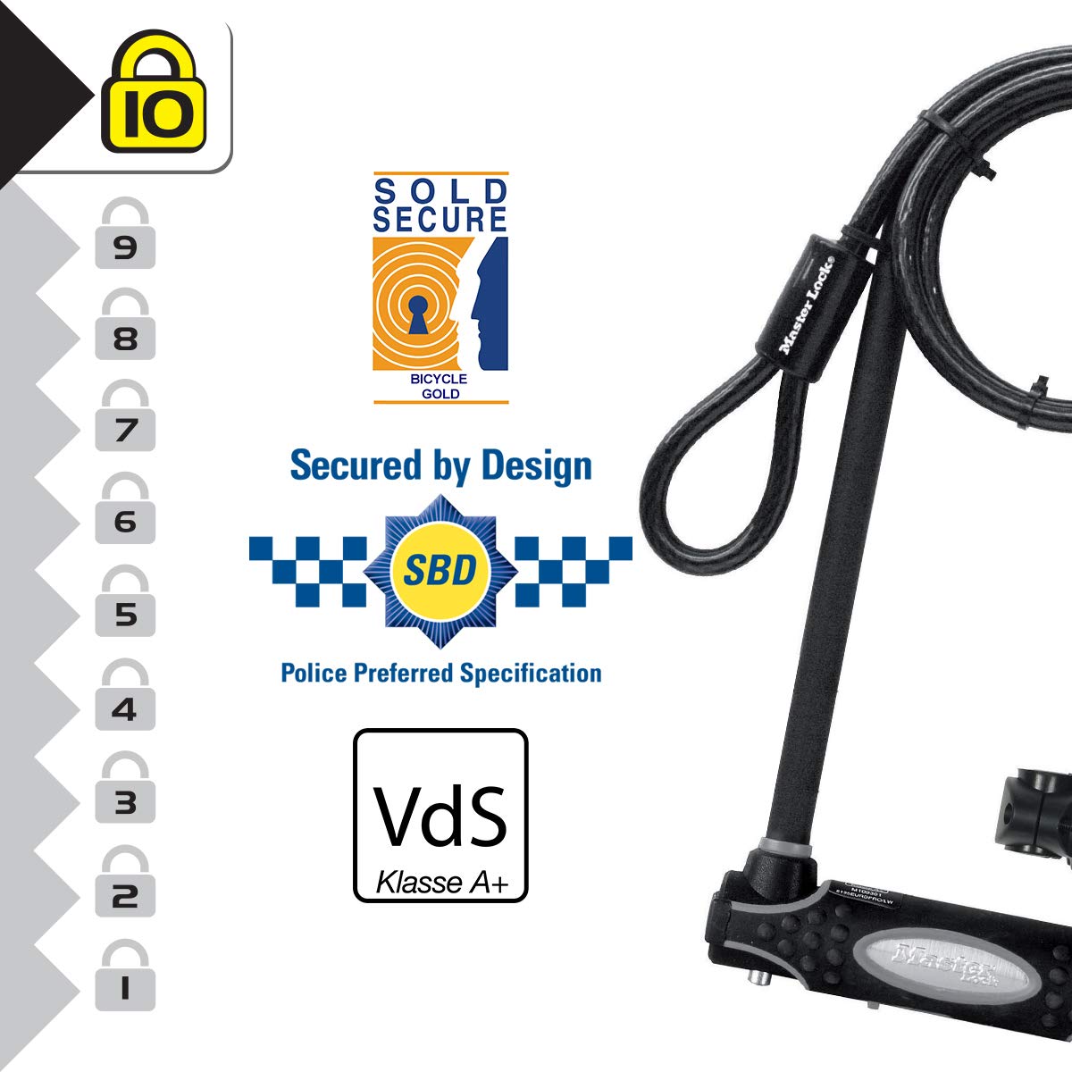 Master Lock Antivol U avec LA Clé, Support de Vélo Universel Antivol Certifié, Modèle 8285EURDPRO, Noir