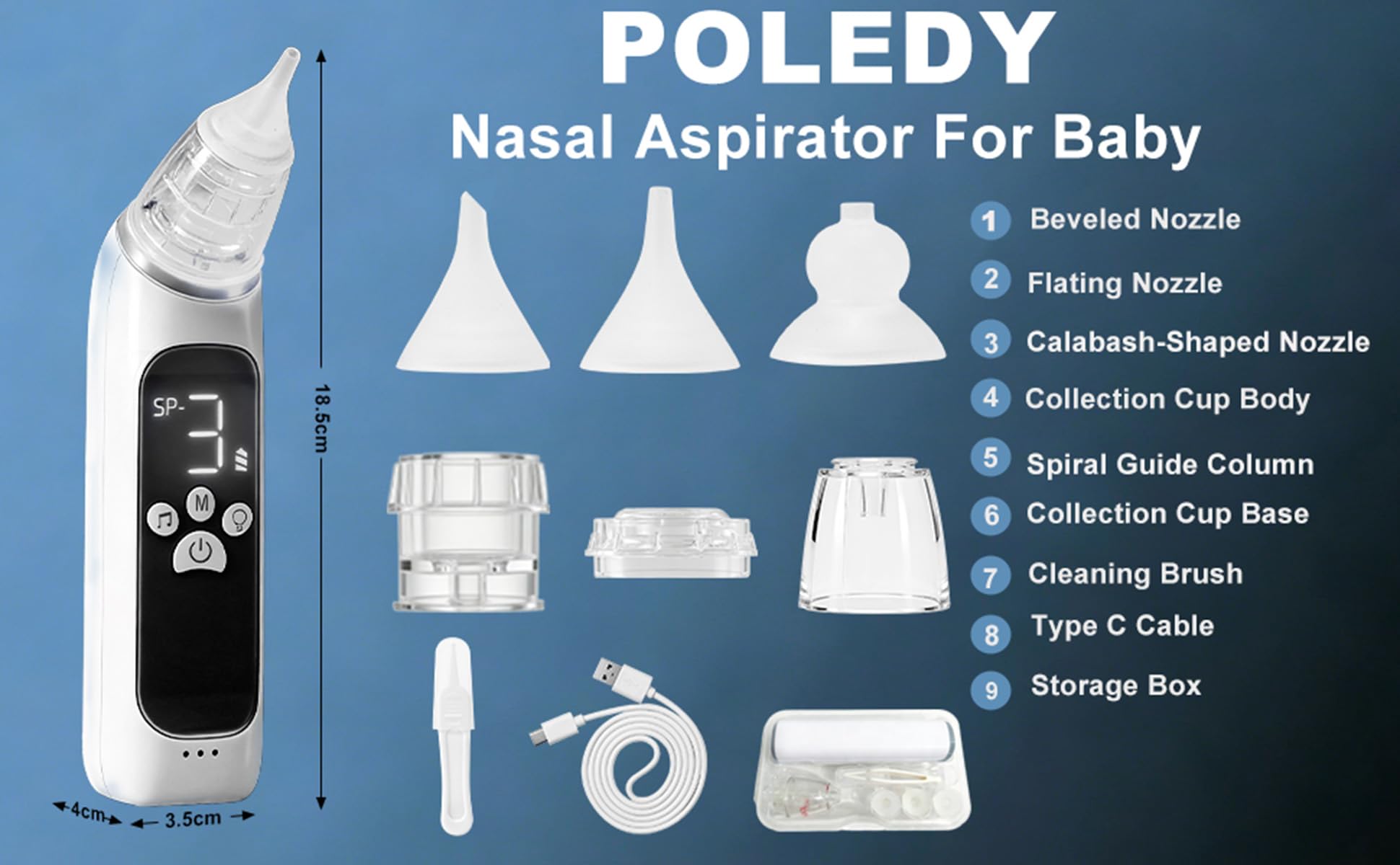 Aspirador nasal eléctrico para bebé, ventosa de nariz impermeable para niños pequeños, limpiador de nariz con 3 puntas de silicona, 3 niveles de succión ajustables, ventosa de bebé con
