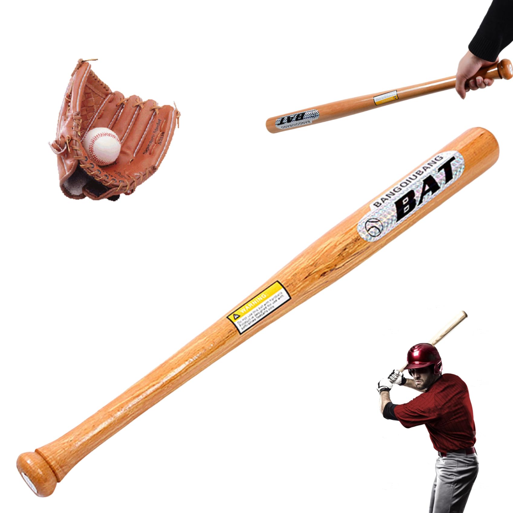Bate de béisbol de madera pulida 21 pulgadas, reposición suave y resistente para entrenamiento y competición